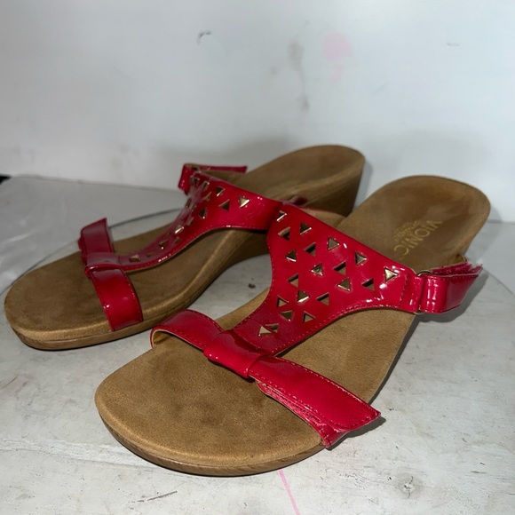 Vionic Orthaheel Maggie Wedge Sandals in Raspberry Red Patent Womens Size 8 - Picture 2 of 12